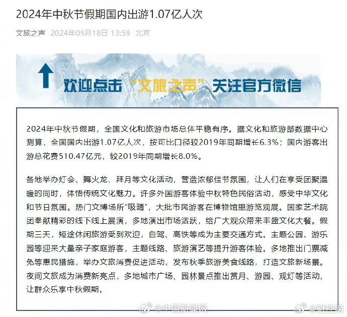 中秋假期国内1.07亿人次出游_https://www.izongheng.net_快讯_第1张